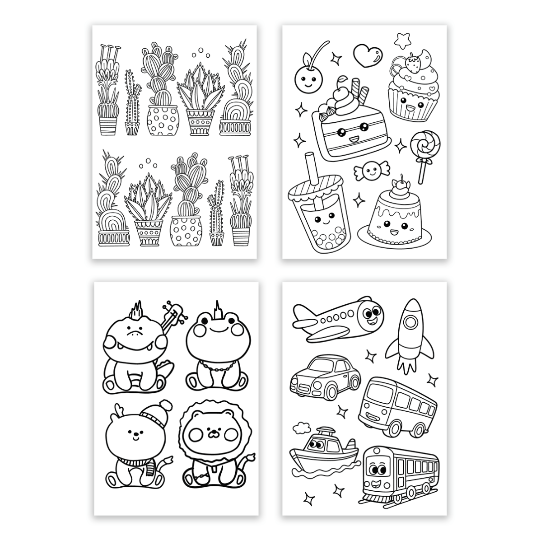 Paper Cups (8oz), A5 coloring sheets, and 12 coloring pen  - Kiddy Dreams Coloring Package