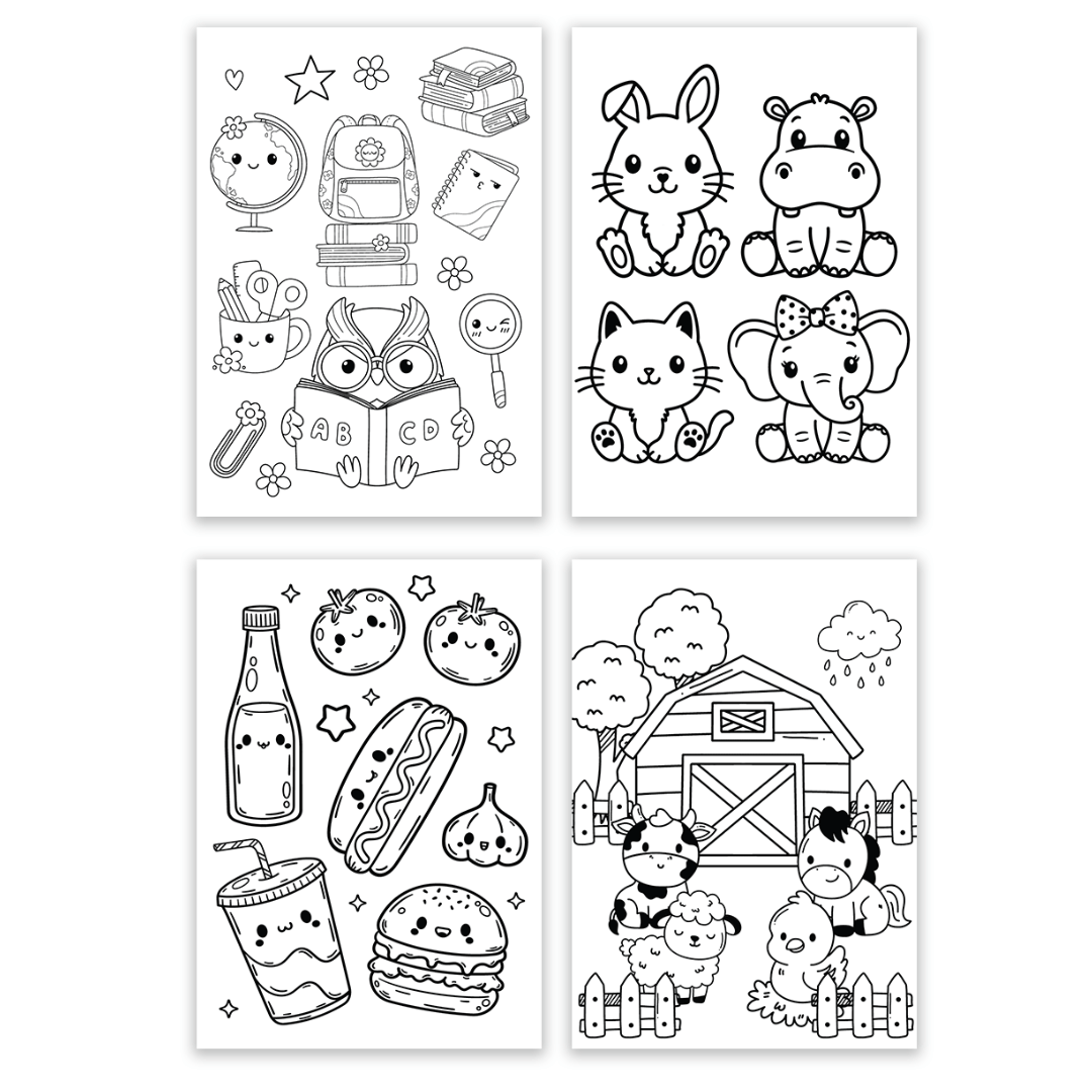 Paper Cups (8oz), A5 coloring sheets, and 12 coloring pen  - Learning Fun Coloring Package