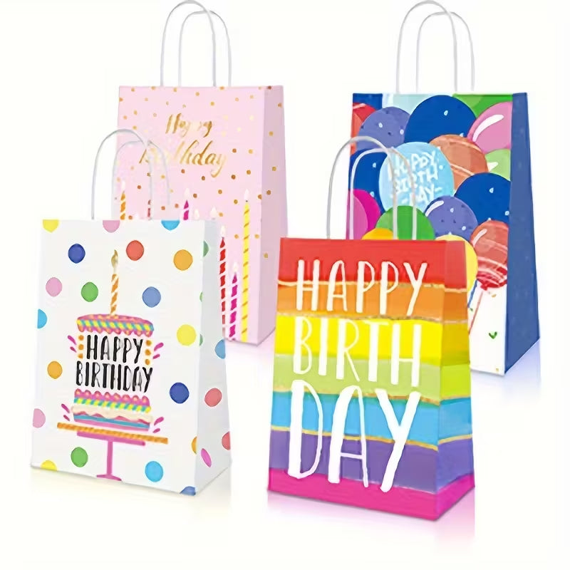 12Pcs birthday gift bags with handles, kraft paper bags for birthday party decoration, party gift bags, craft handbags, party gifts, birthday decorations