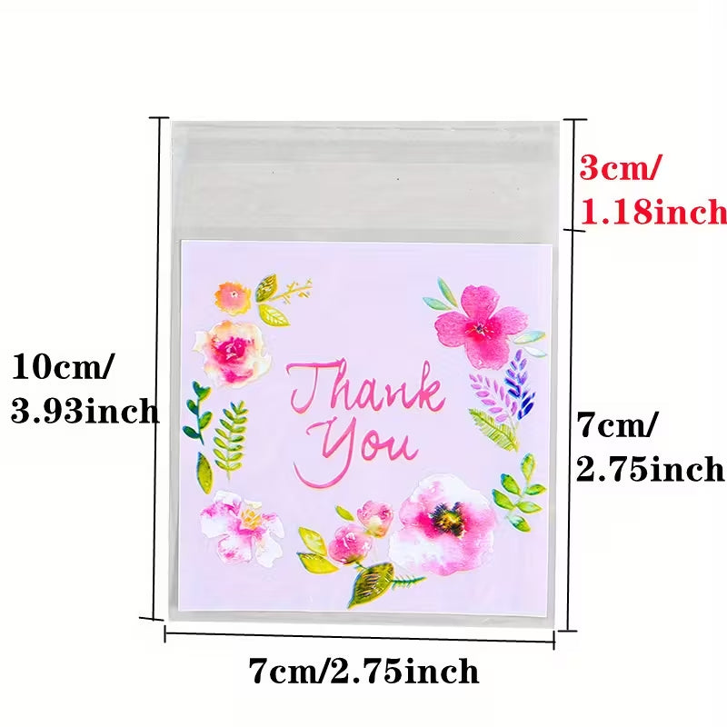 10 Pcs, self-adhesive floral bags (7.01 cm/10.01 cm), colored transparent glass paper gift bags, OPP bags, holiday and birthday party gifts, household items,