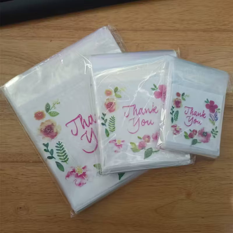 10 Pcs, self-adhesive floral bags (7.01 cm/10.01 cm), colored transparent glass paper gift bags, OPP bags, holiday and birthday party gifts, household items,