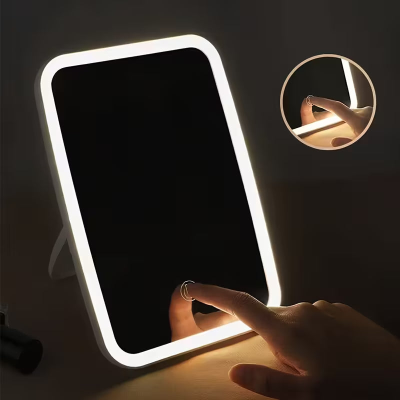 Portable LED Makeup Mirror with Touch Sensor, 3 Lighting Modes, Adjustable Brightness, Warm & White Light, Sleek Design, Compact for Travel, Tabletop Mirror | Touch Sensor Mirror