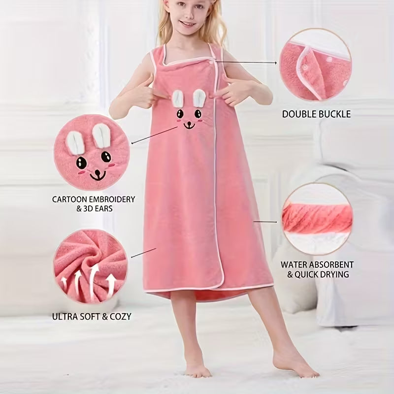 Youngsters Bath Towel, Cartoon Rabbit Ears Design, Fun Style, Easy to Wear, Quick Absorption, Soft And Skin-Friendly, Suitable for Swimming, Home Use, And Beach, Youngsters Bathrobe