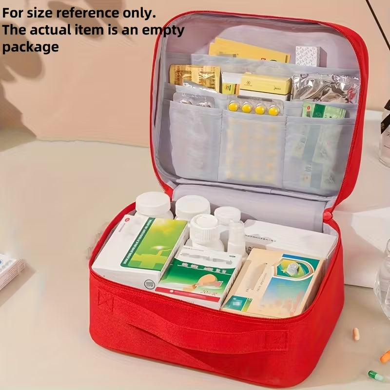 Extra-Large Capacity Portable Medicine Storage Bag in Vibrant Red - Durable Oxford Fabric, Multi-Compartment Organizer for Home & Travel First Aid Essentials (Bag Only)
