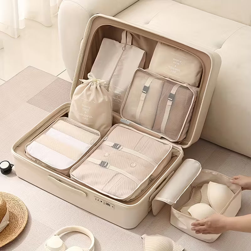 7-Piece Luggage Organizer Set, Large Capacity Travel Storage Bag for Clothes, Pants, Shoes, and Socks with Separate Compartments