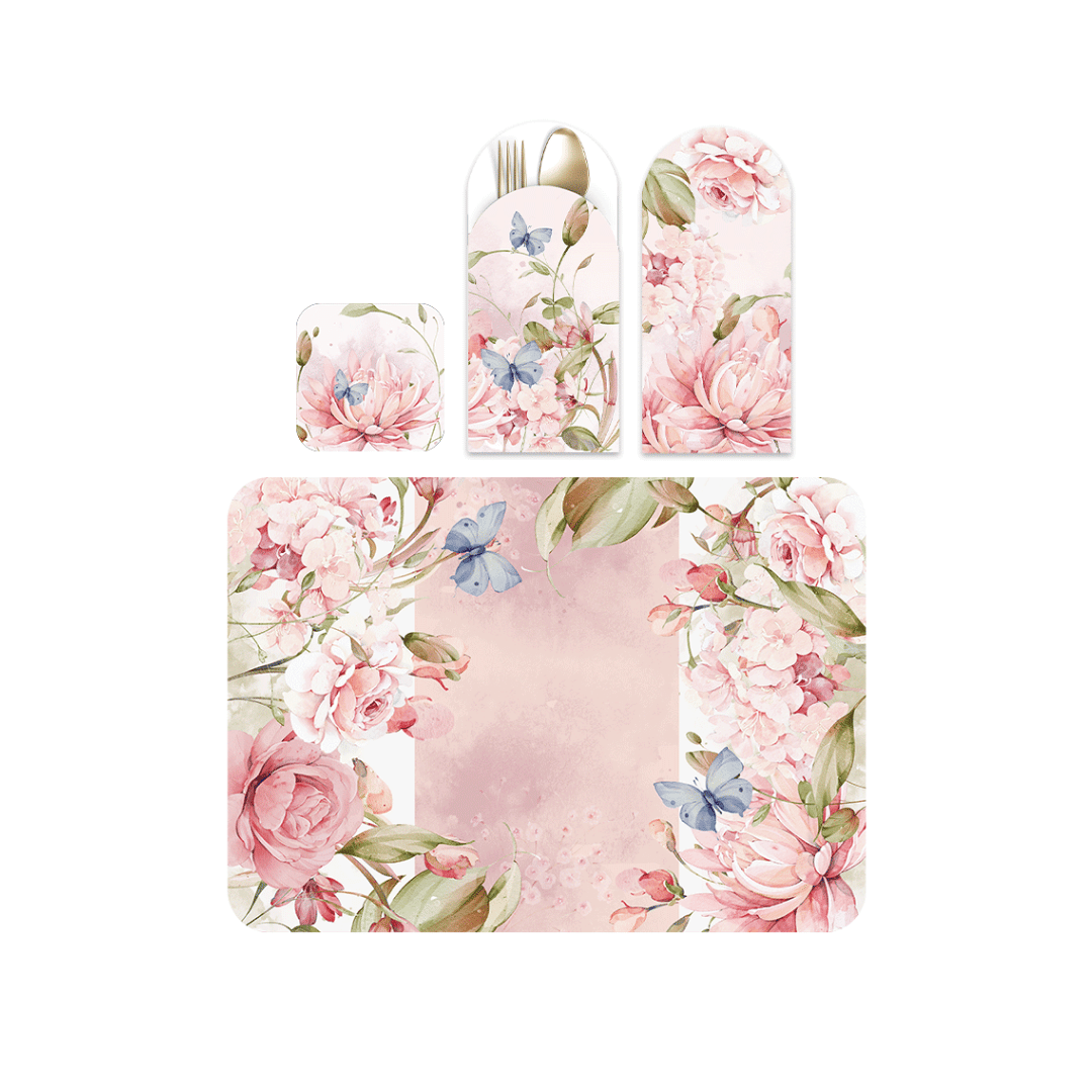 Placemat with Cutlery and Coasters (Plastic Washable) - Floral Dreams 2026 Collection