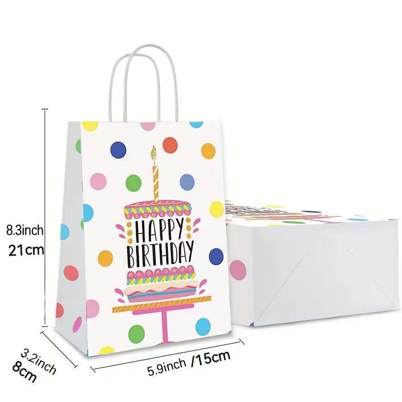 12Pcs birthday gift bags with handles, kraft paper bags for birthday party decoration, party gift bags, craft handbags, party gifts, birthday decorations