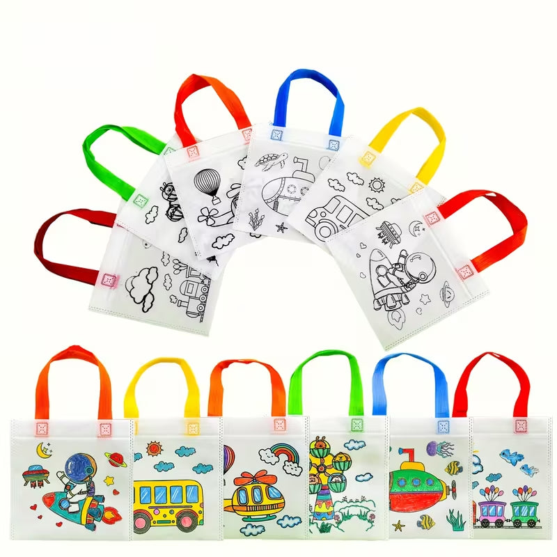 6 Reusable Colorful DIY Gift Bags - Cute Art Party Favors, Personalized Colorful Bags, Art Party Graffiti Bags, Art Activities And DIY Handmade Gifts