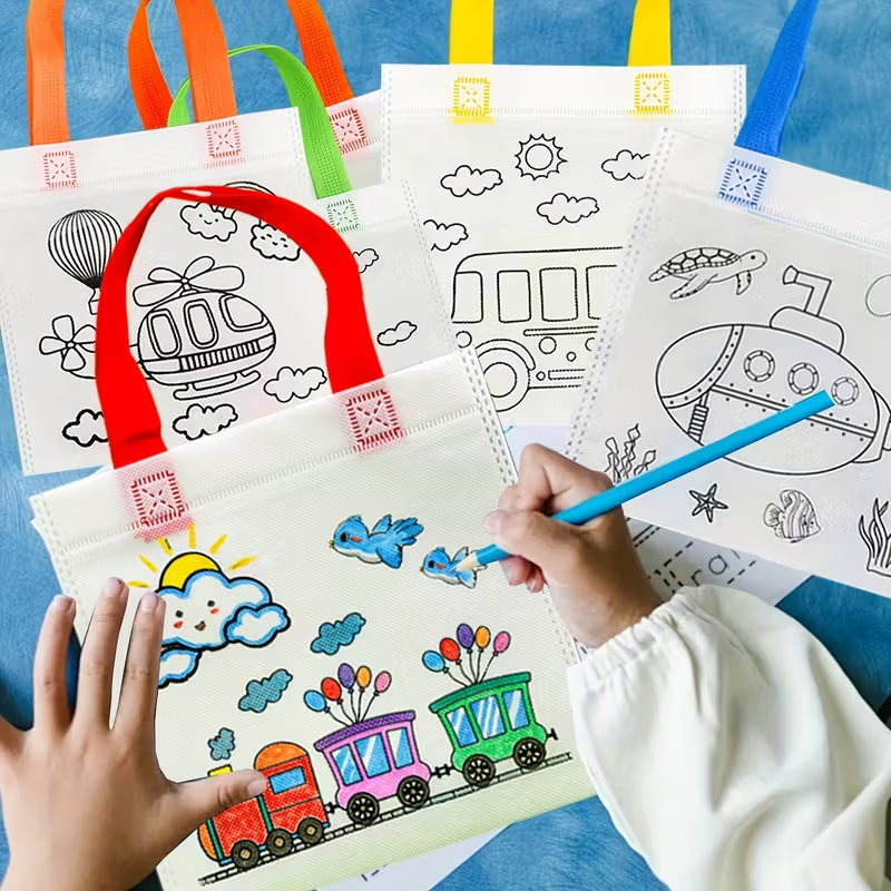 6 Reusable Colorful DIY Gift Bags - Cute Art Party Favors, Personalized Colorful Bags, Art Party Graffiti Bags, Art Activities And DIY Handmade Gifts