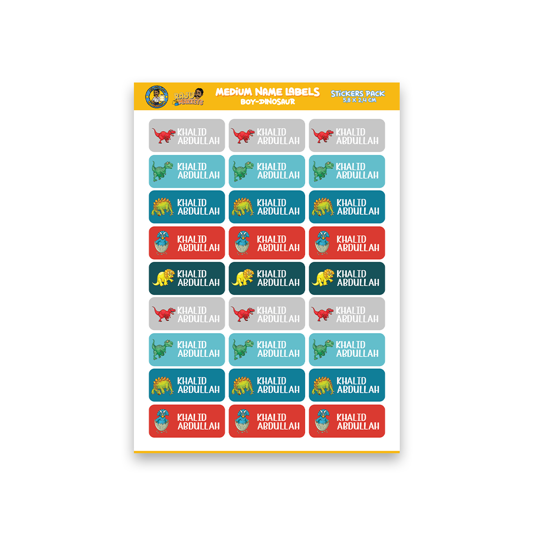 Medium Size Boy Name Labels (27 Pcs/Pkg) – Dinosaur