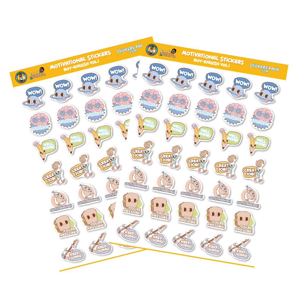 English Motivational Stickers Vol. 1 (Boy Generic Theme) – 100 Pcs/package
