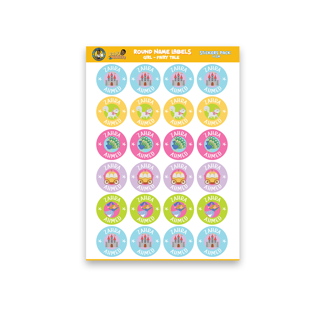 Round Size Girl Name Labels (24 Pcs/Pkg) – Fairy Tale
