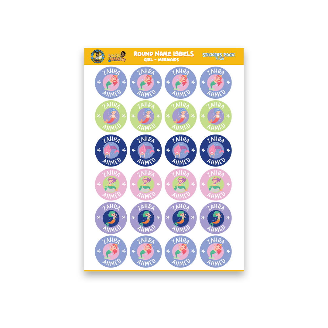 Round Size Girl Name Labels (24 Pcs/Pkg) – Mermaids