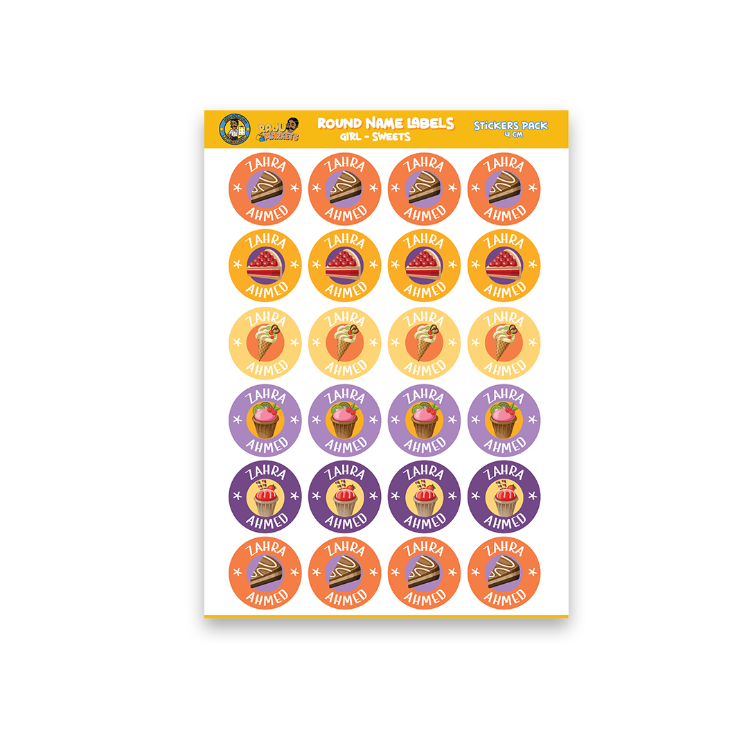 Round Size Girl Name Labels (24 Pcs/Pkg) – Sweets