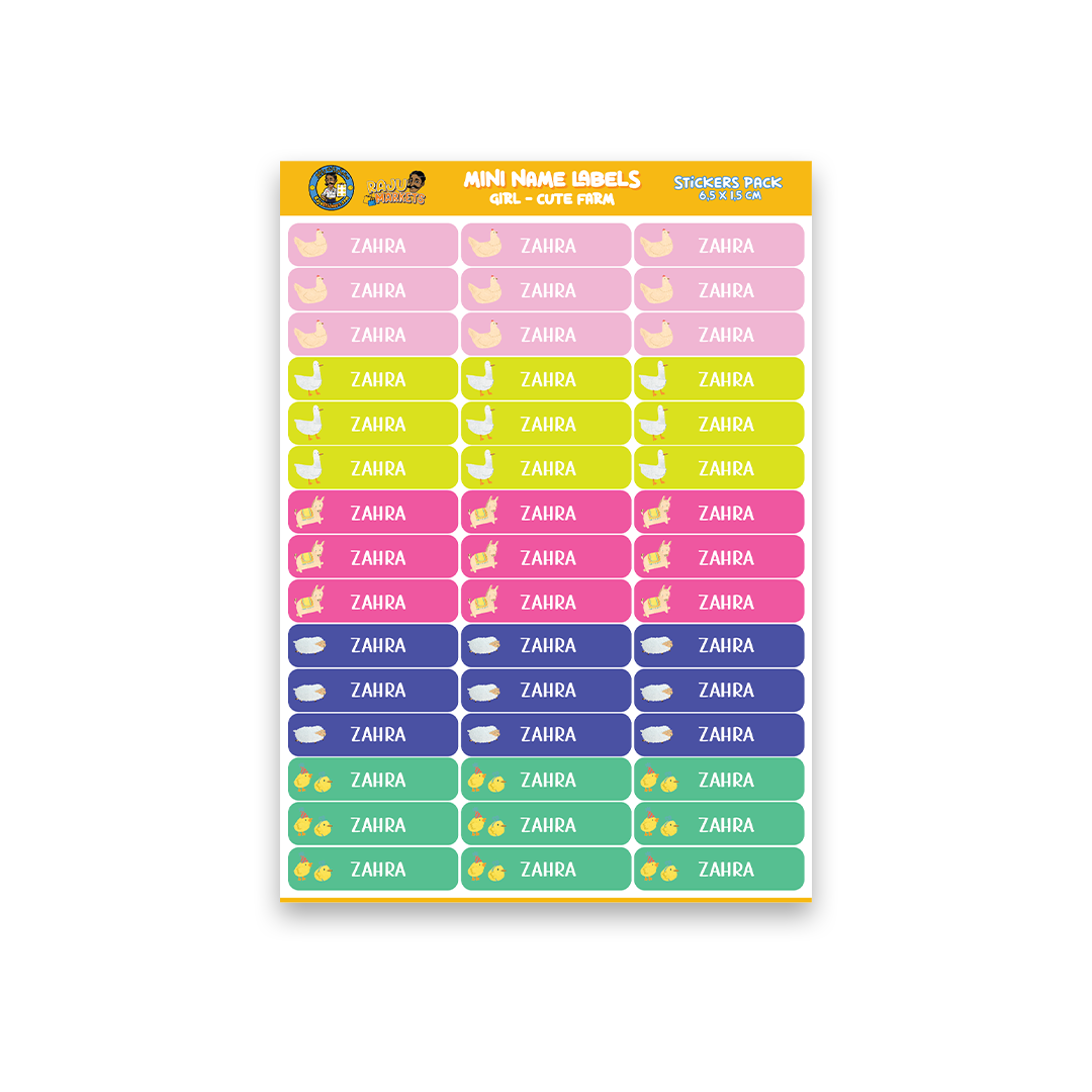 Small Size Girl Name Labels (45 Pcs/Pkg) – Cute Farm