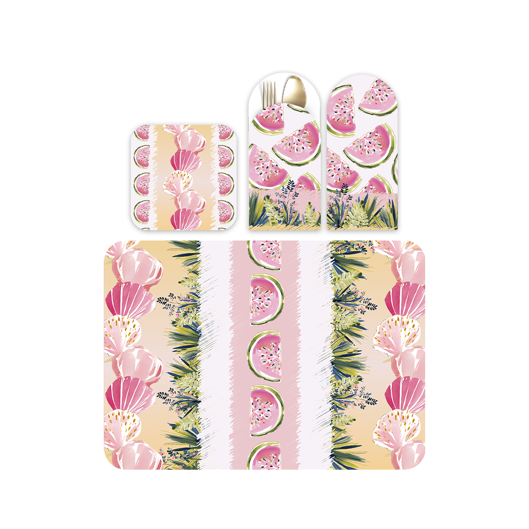 Placemat with Cutlery and Coasters (Plastic Washable) - Summer Breeze 2026 Collection Package
