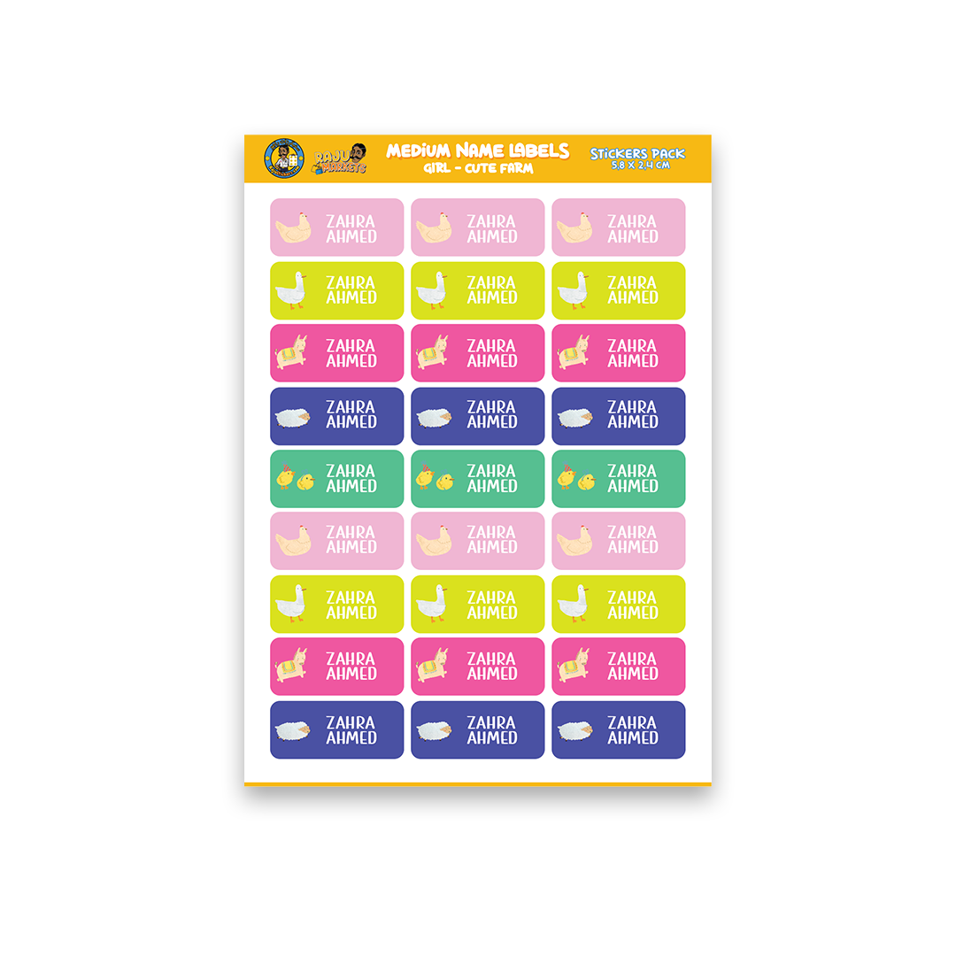 Medium Size Girl Name Labels (27 Pcs/Pkg) – Cute Farm