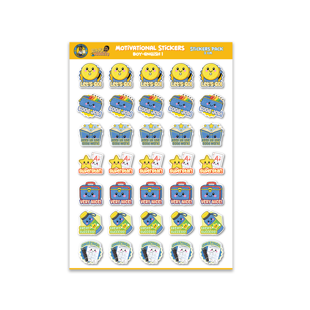 English Motivational Stickers 1 (Boy Theme) 2026 – 100 Pcs per package