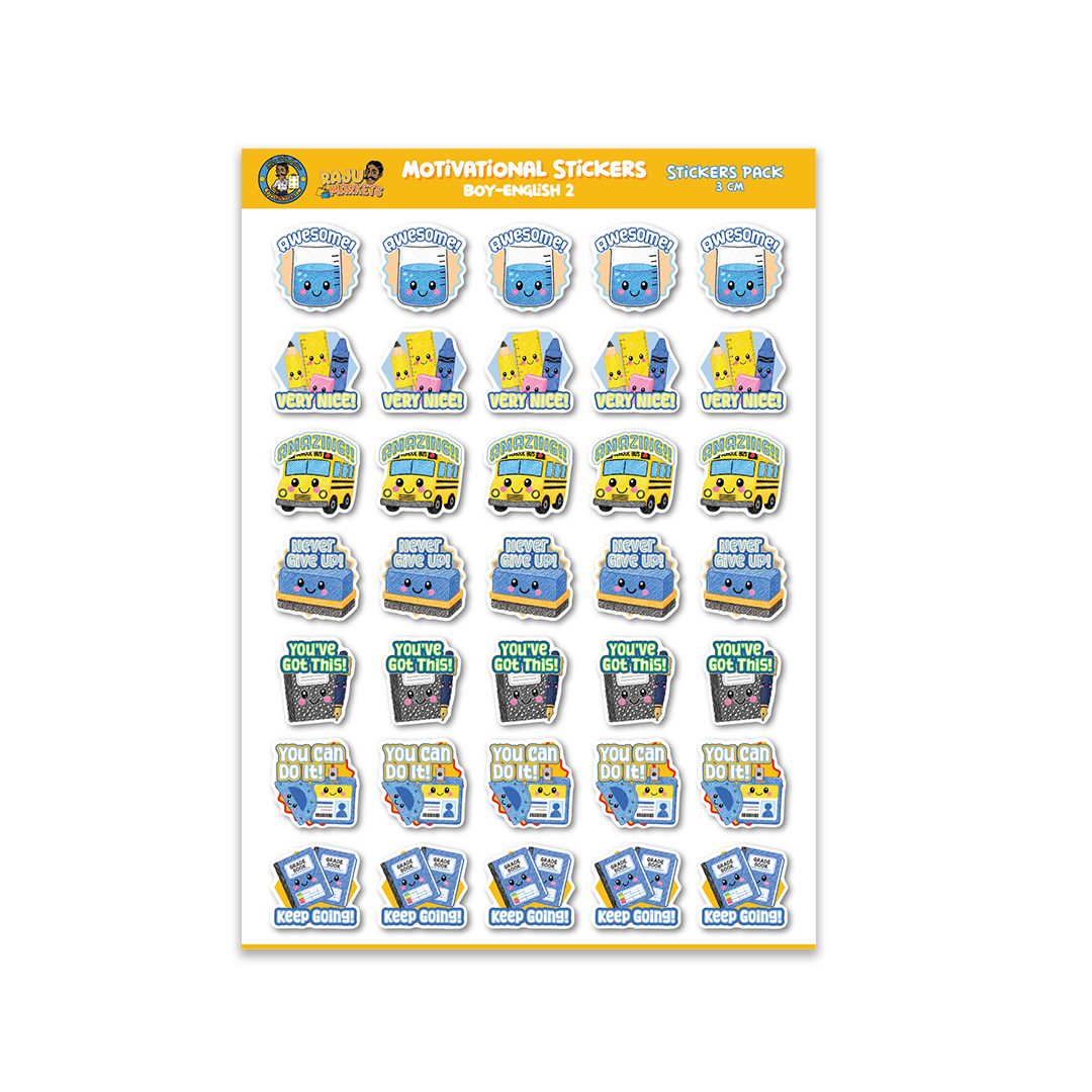 English Motivational Stickers 2 (Boy Theme) 2026 – 100 Pcs per package