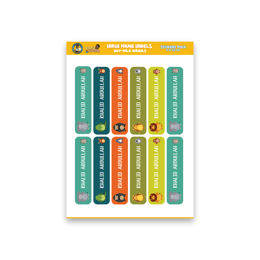 Large Size Boy Name Labels (24 Pcs/Pkg) – Wild Animal