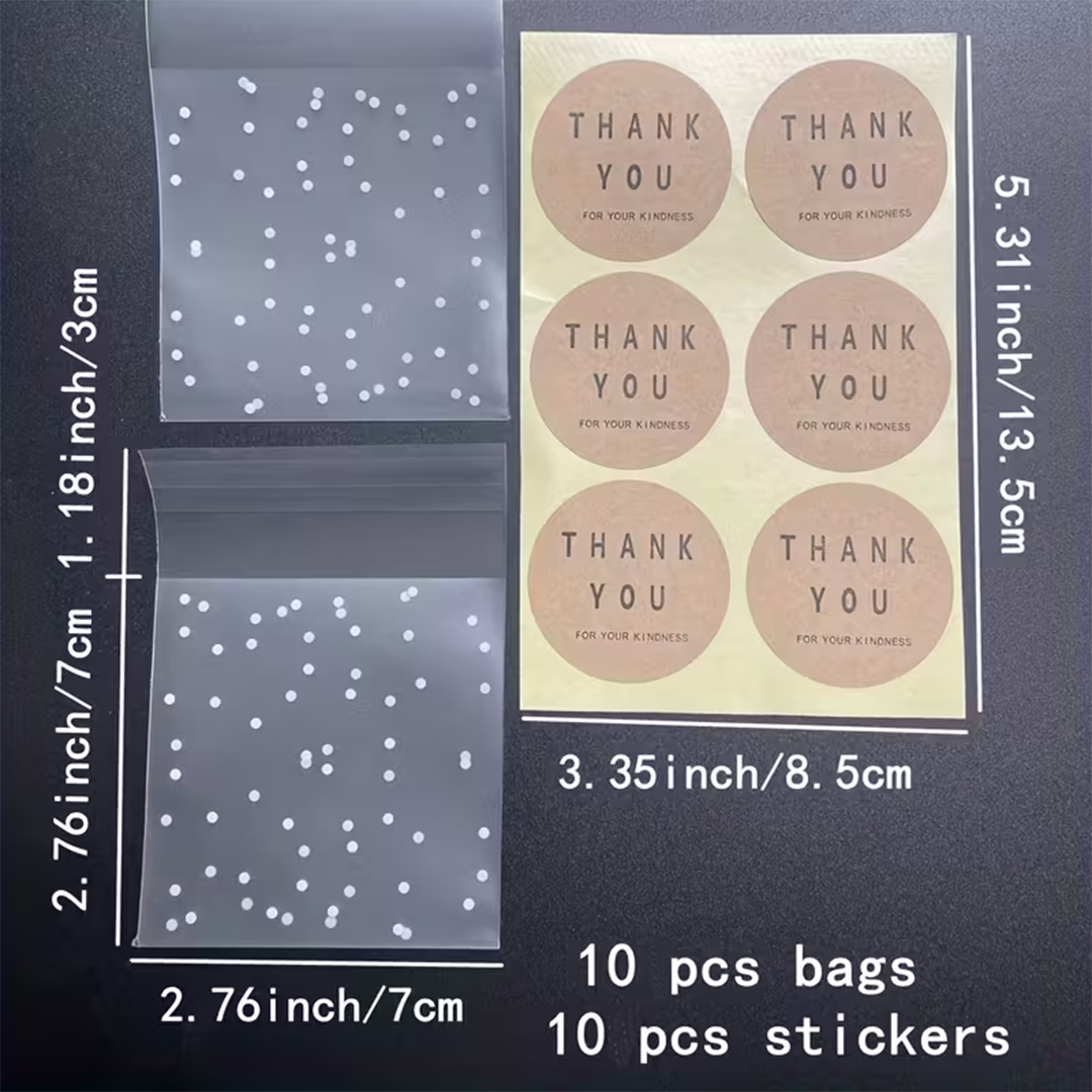 10 pcs Translucent Dots Plastic Cookie Packaging Bags, Cupcake Wrapper Self Adhesive Bags Birthday Party Wedding Decorations 10.01cm×7.01cm