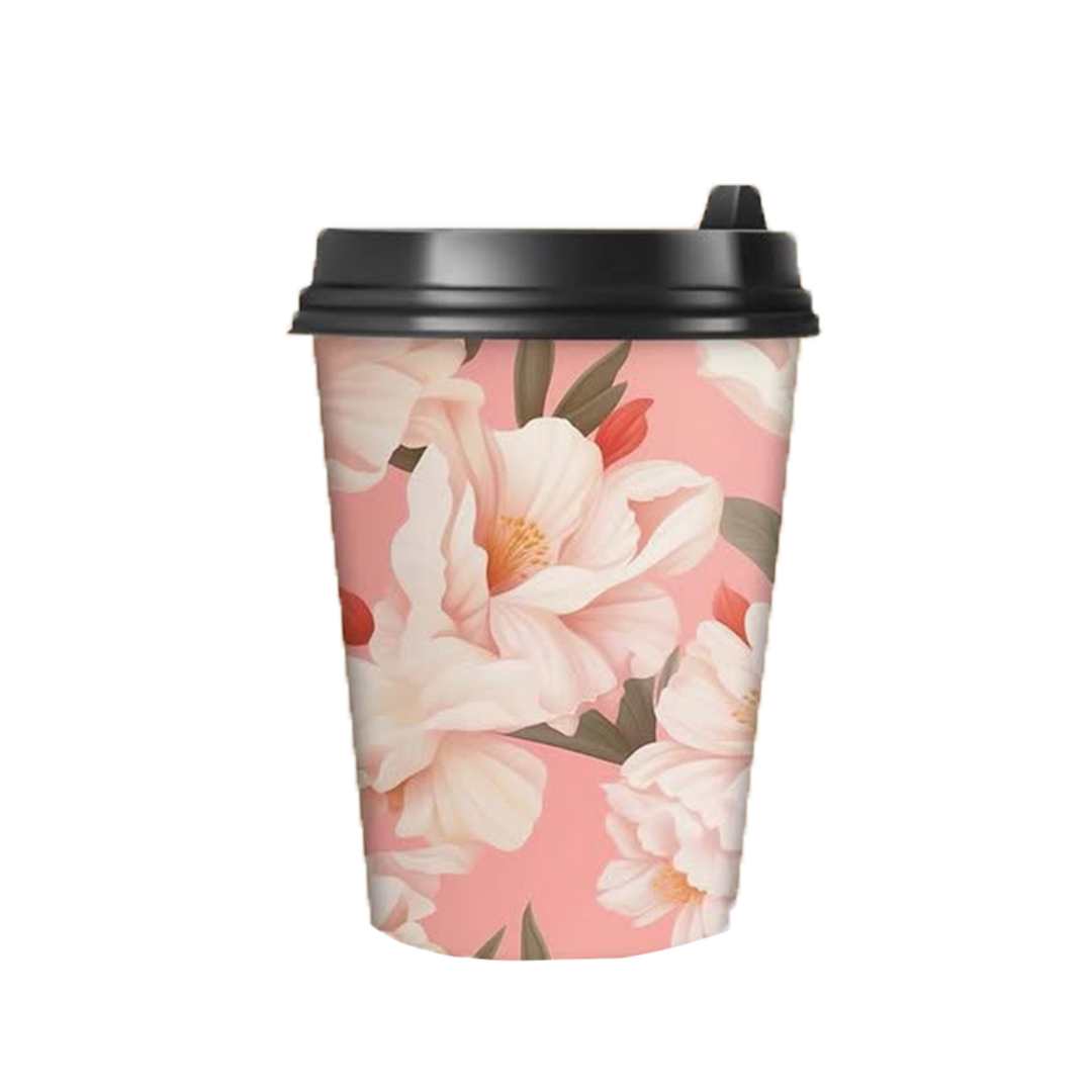 Floral paper cups - 8oz -  ( 12 pieces / package )