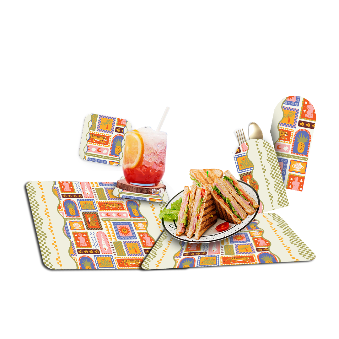 Placemat with Cutlery and Coasters (Plastic Washable) - Summer Joy Collection (36 Pcs/Pkg)