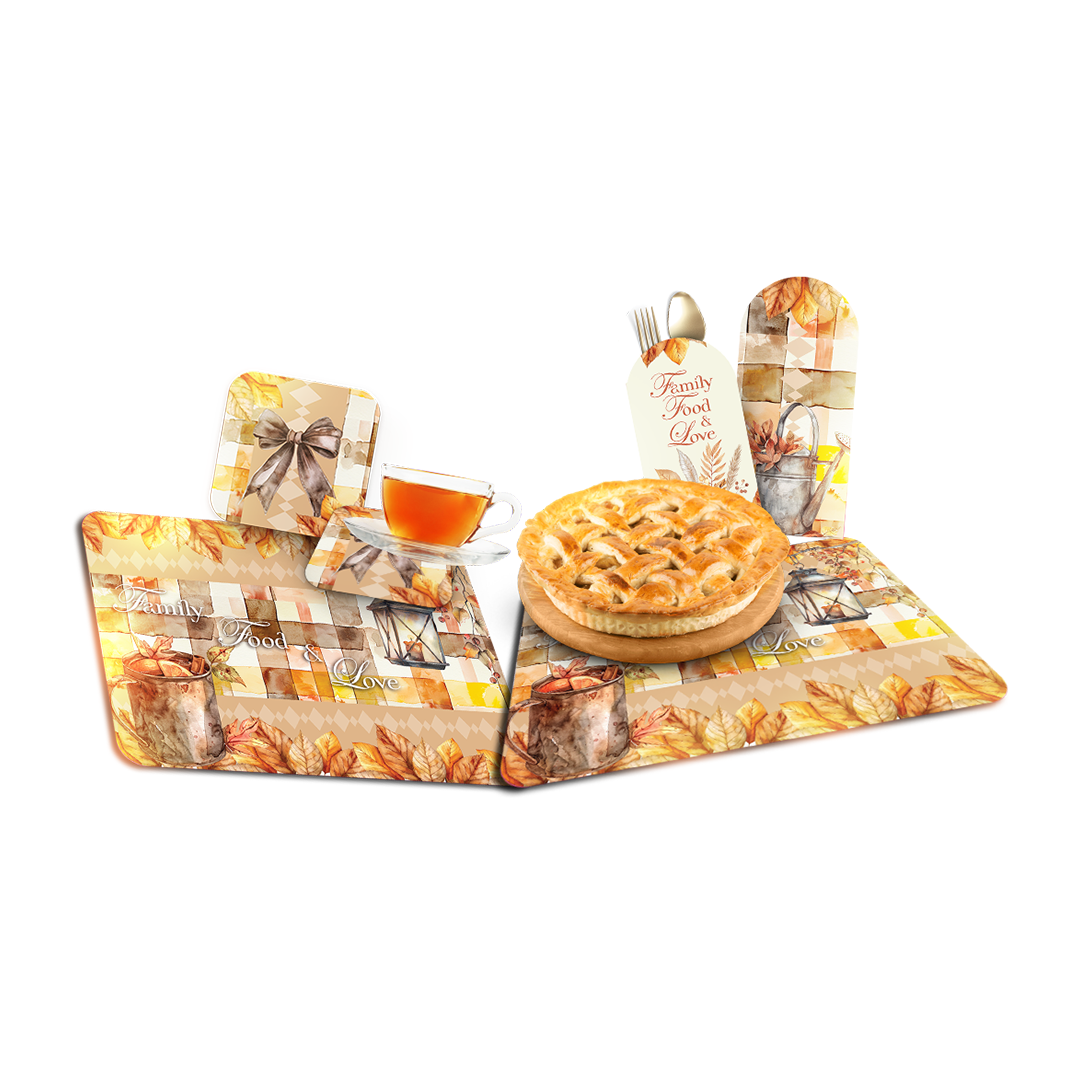 Placemat with Cutlery and Coasters (Plastic Washable) - Pumpkin Fall Collection