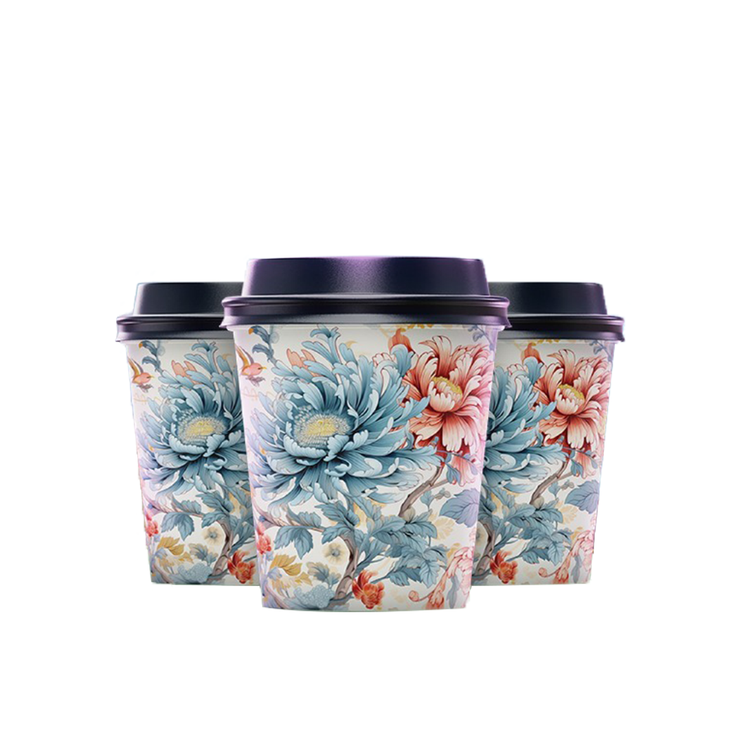 Oriental Floral Premium Paper Cups – 4oz – ( 12 pieces / package )