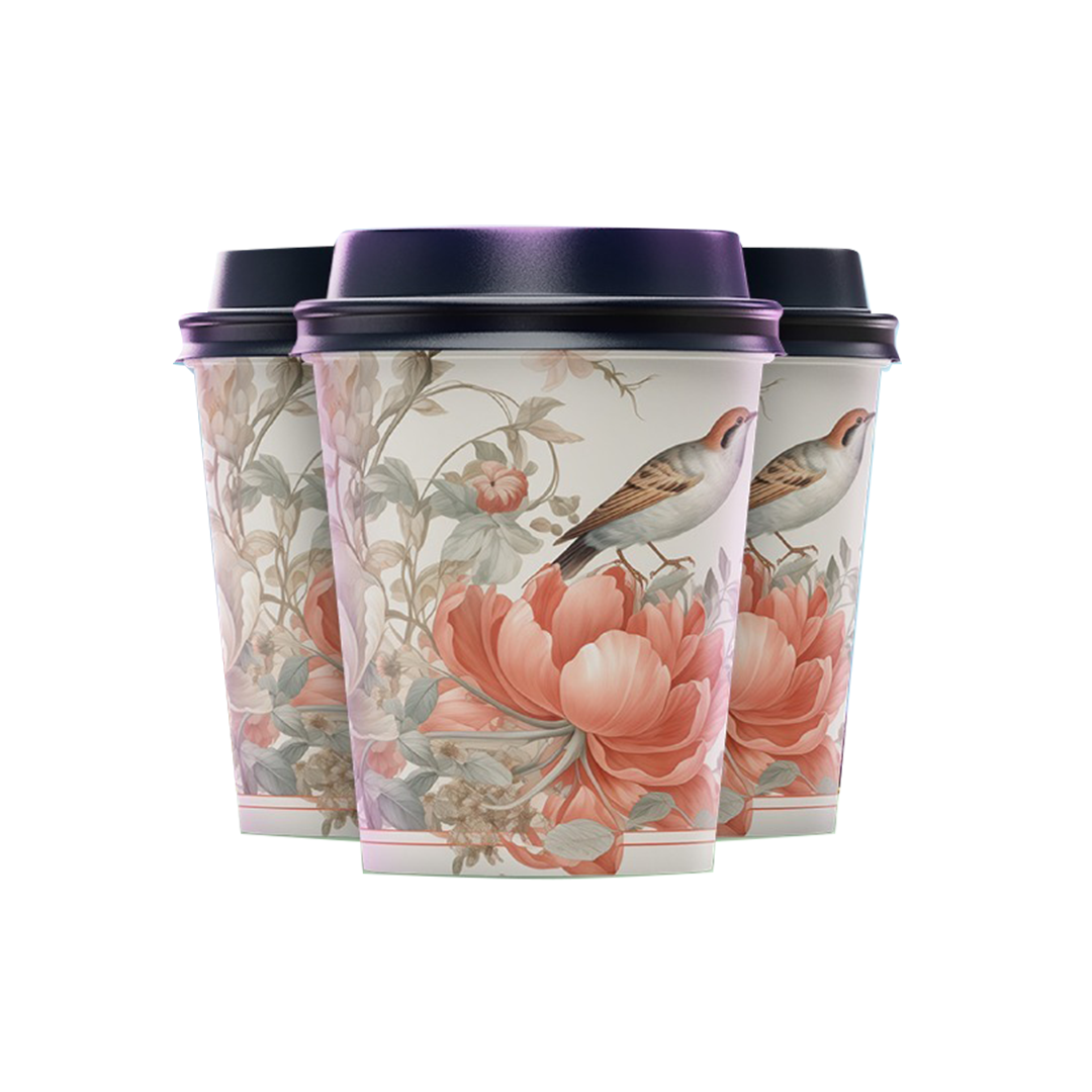 Oriental Floral Premium Paper Cups – 8oz – ( 12 pieces / package )