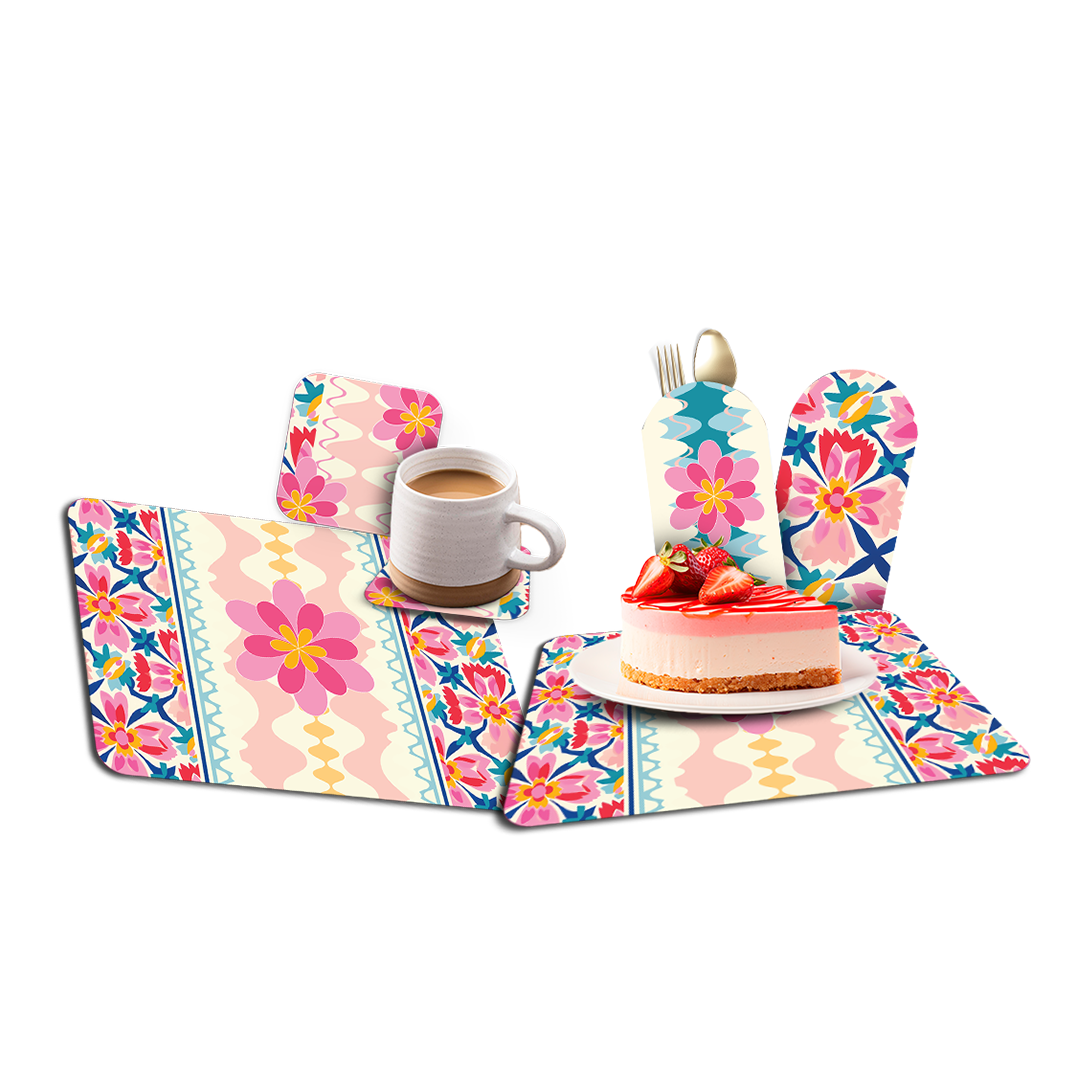 Placemat with Cutlery and Coasters (Plastic Washable) - Floral Pop Collection