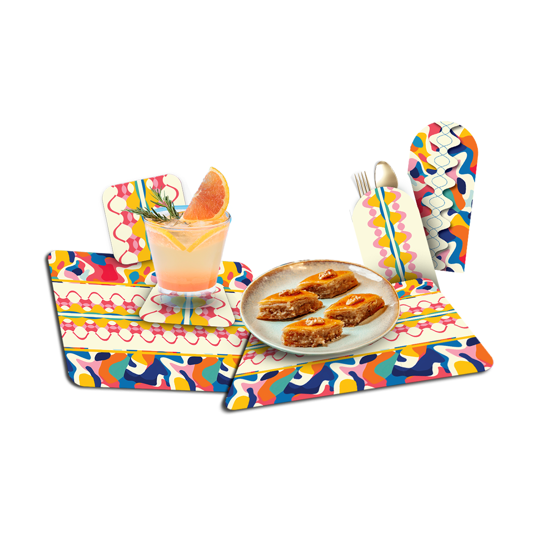 Placemat with Cutlery and Coasters (Plastic Washable) - Summer Pop Collection (36 Pcs/Pkg)