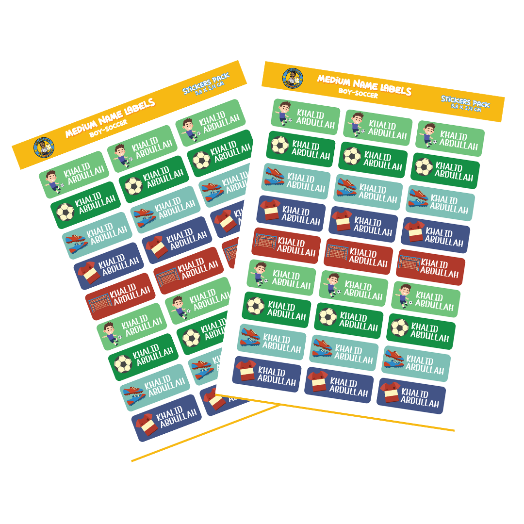 Medium Size Boy Name Labels (27 Pcs/Pkg) - Soccer Theme