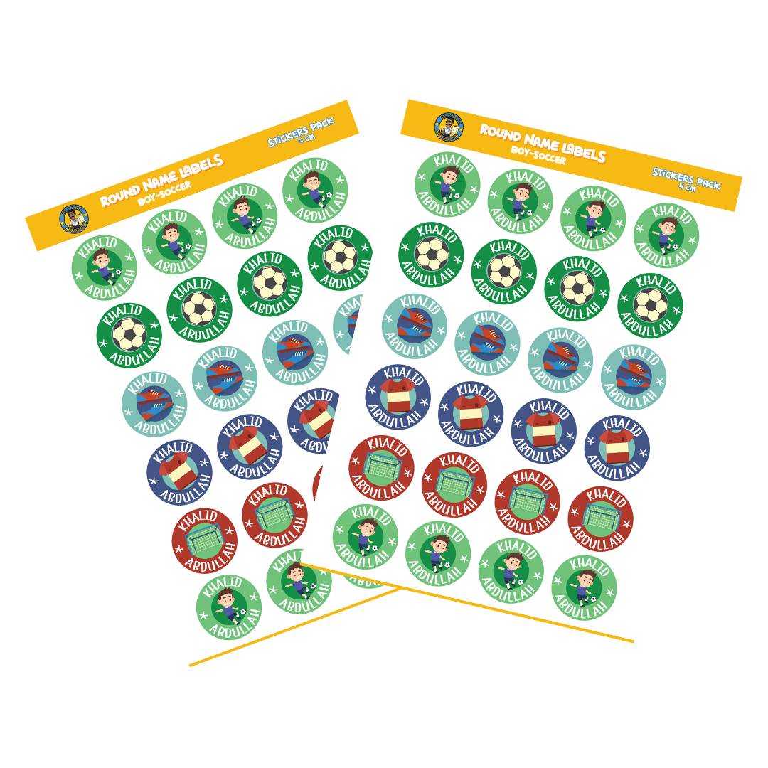Round Size Boy Name Labels (24 Pcs/Pkg) - Soccer Theme