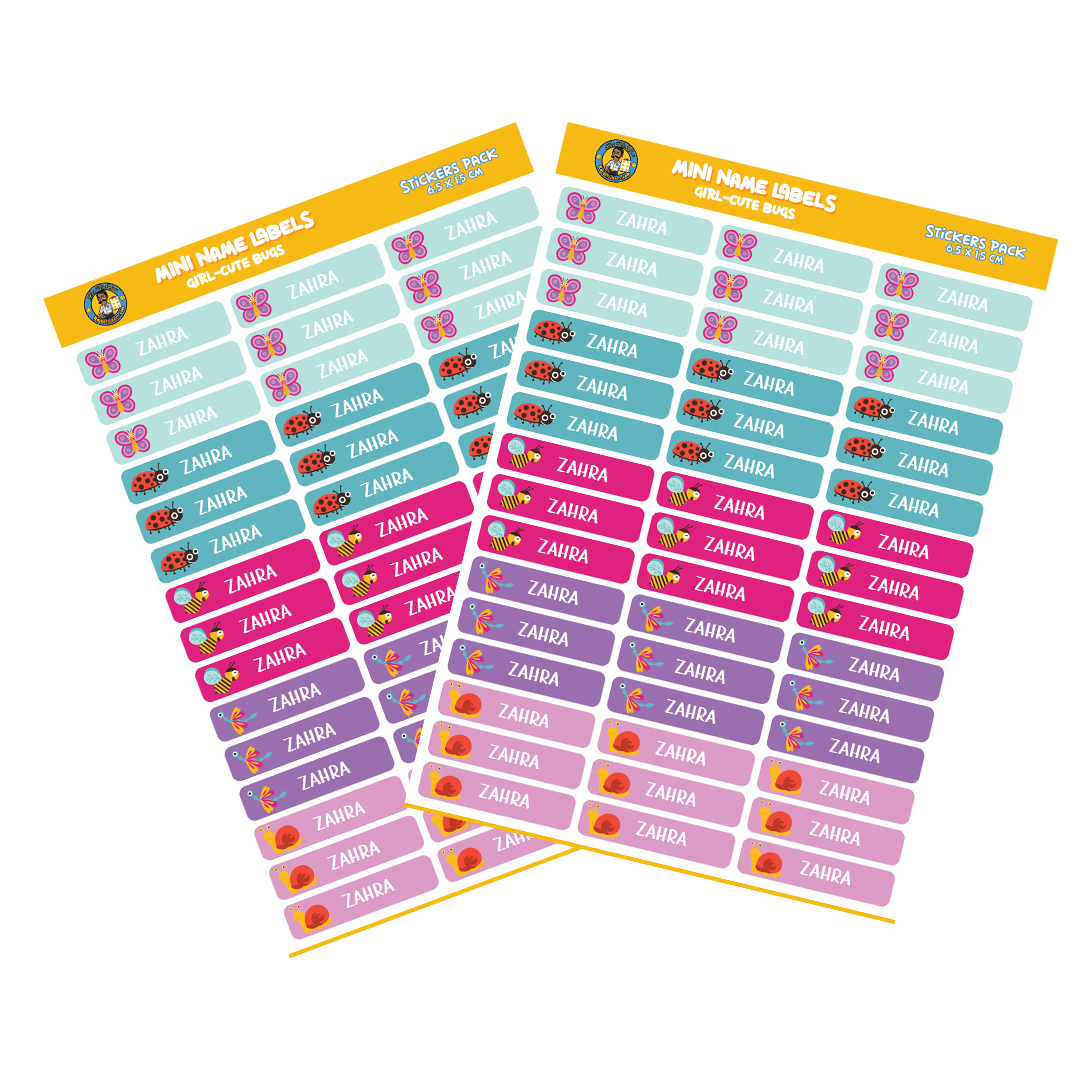 Small Size Girl Name Labels (45 Pcs/Pkg) - Cute Bugs Theme