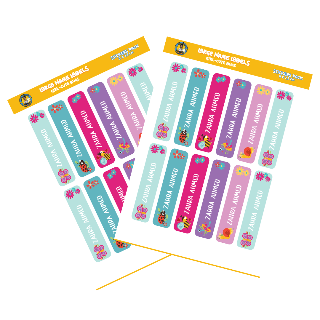 Large Size Girl Name Labels (24 Pcs/Pkg) - Cute Bugs Theme
