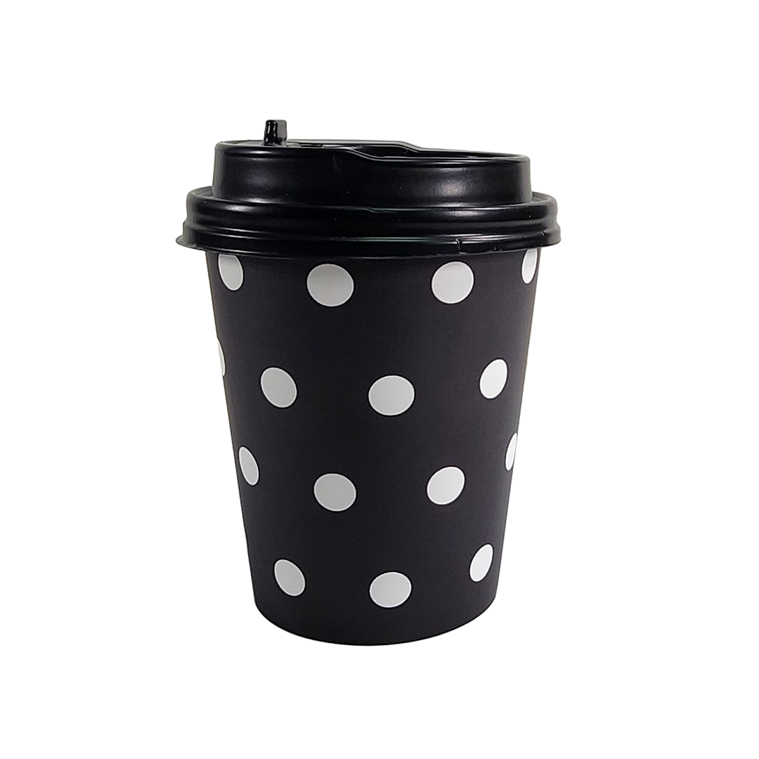 Paper Cups (8oz) - POLKA BLACK - 12 PCS