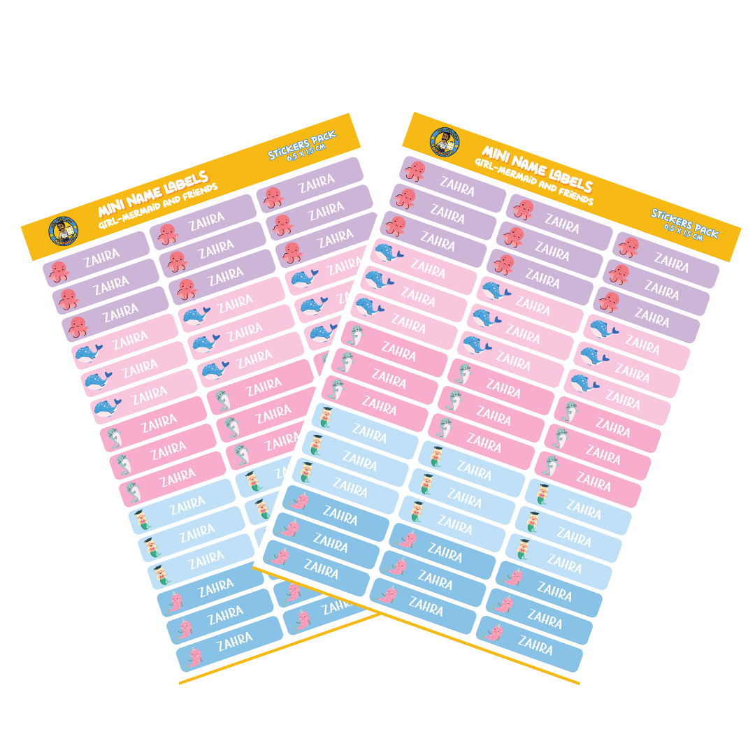 Small Size Girl Name Labels (45 Pcs/Pkg) - Mermaid Theme