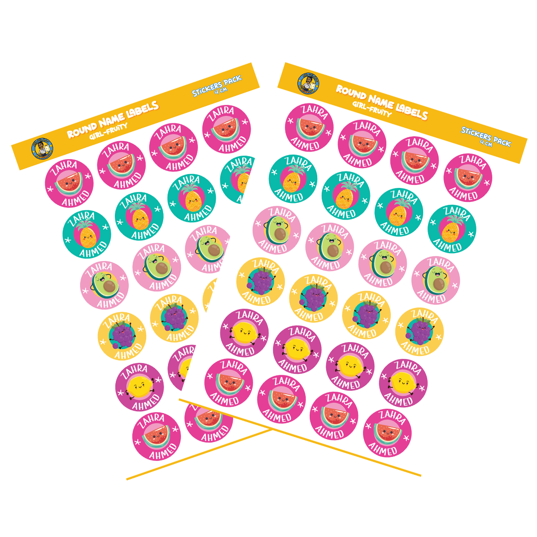 Round Size Girl Name Labels (24 Pcs/Pkg) - Fruity Theme