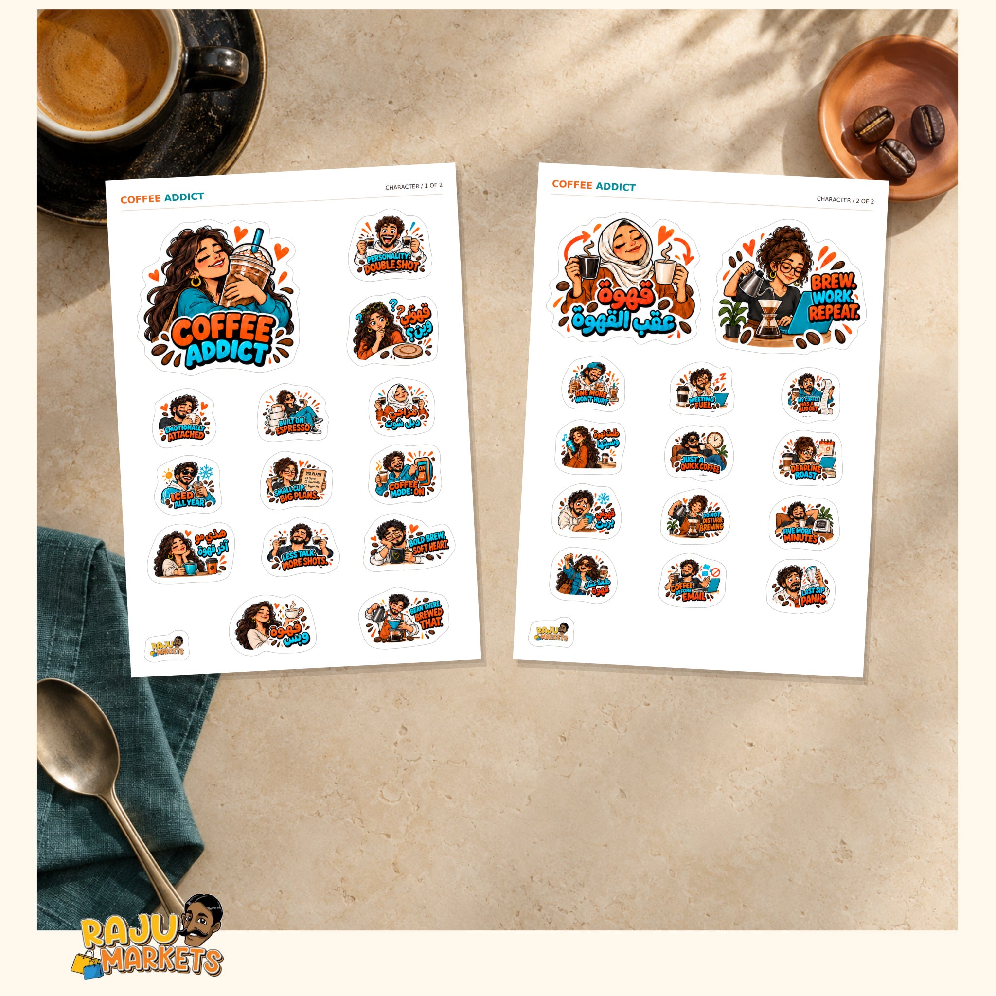 A5 Character Coffee Addict Sheet - Coffee Addict 2026 Collection (28 Designs)