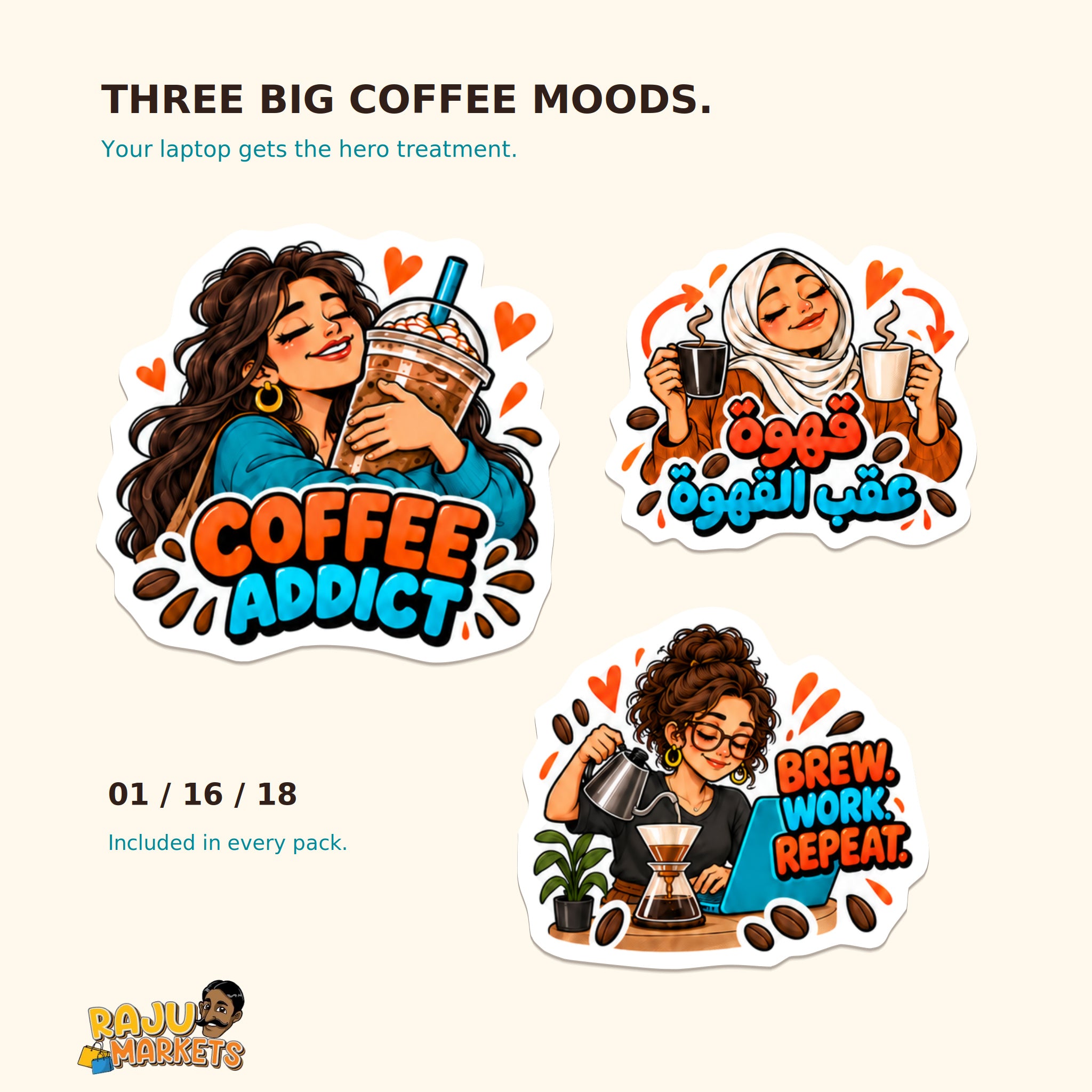 A5 Character Coffee Addict Sheet - Coffee Addict 2026 Collection (28 Designs)