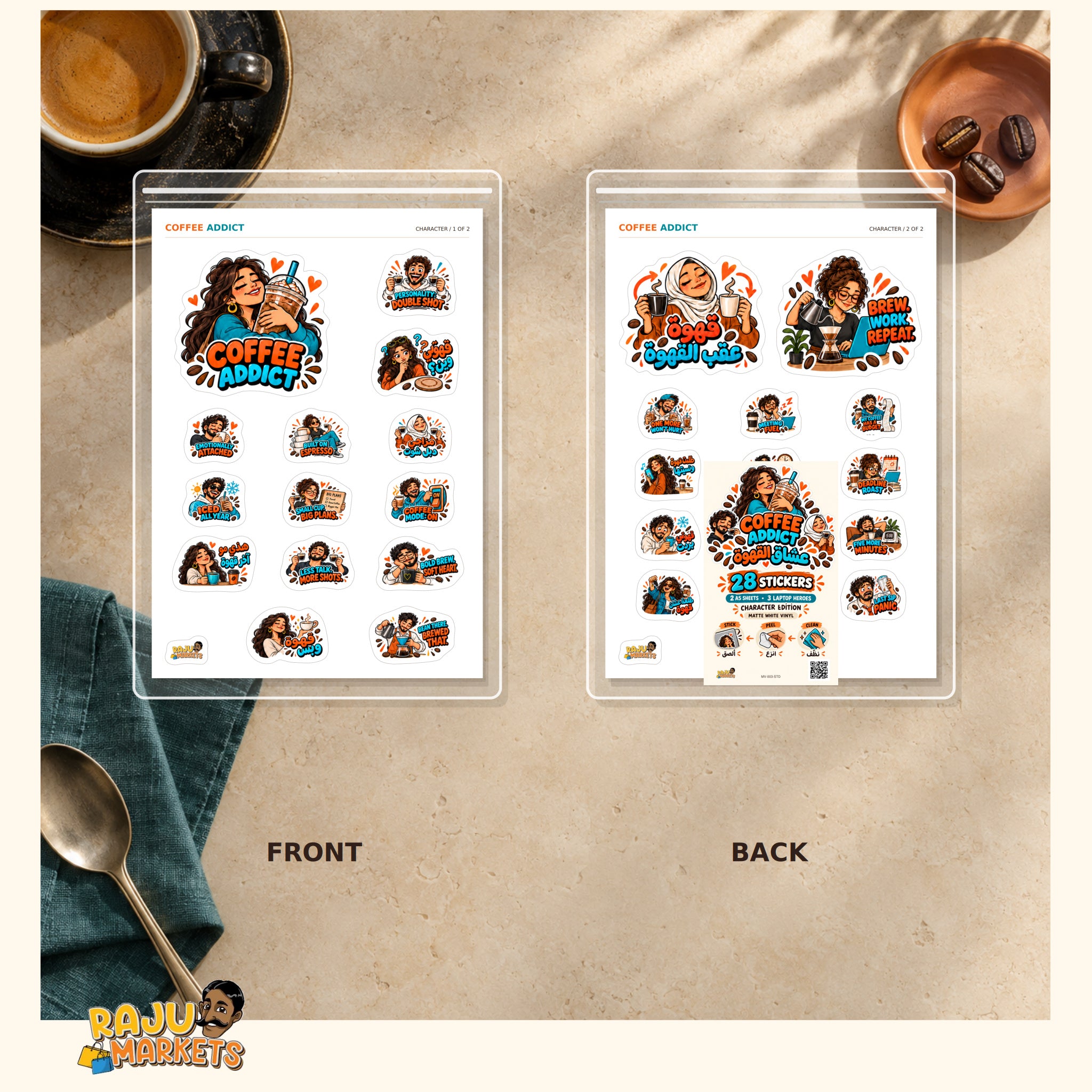 A5 Character Coffee Addict Sheet - Coffee Addict 2026 Collection (28 Designs)
