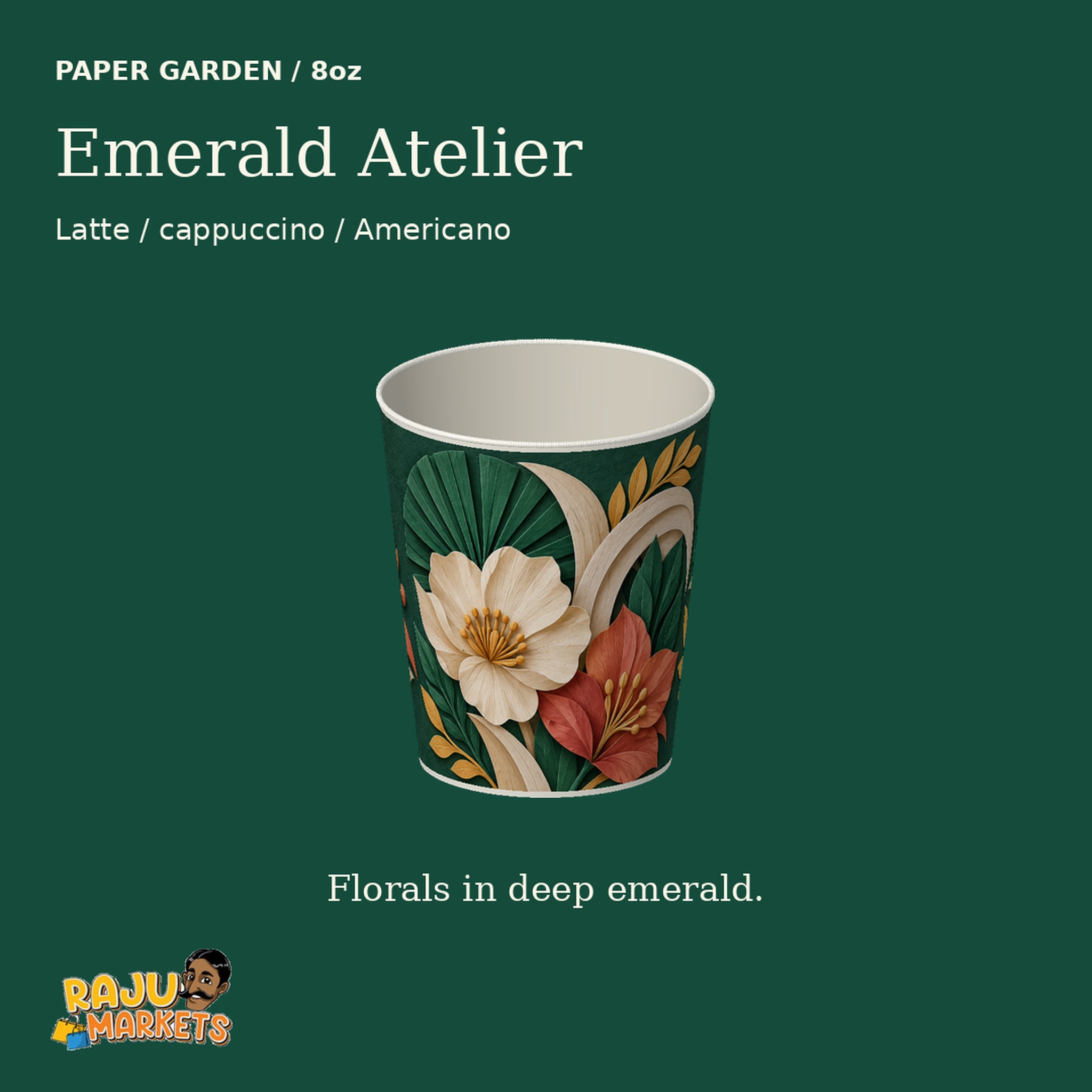 Paper Cups (8oz) Emerald Atelier - Paper Garden 2026 Collection Package (12 Pcs/Pkg)