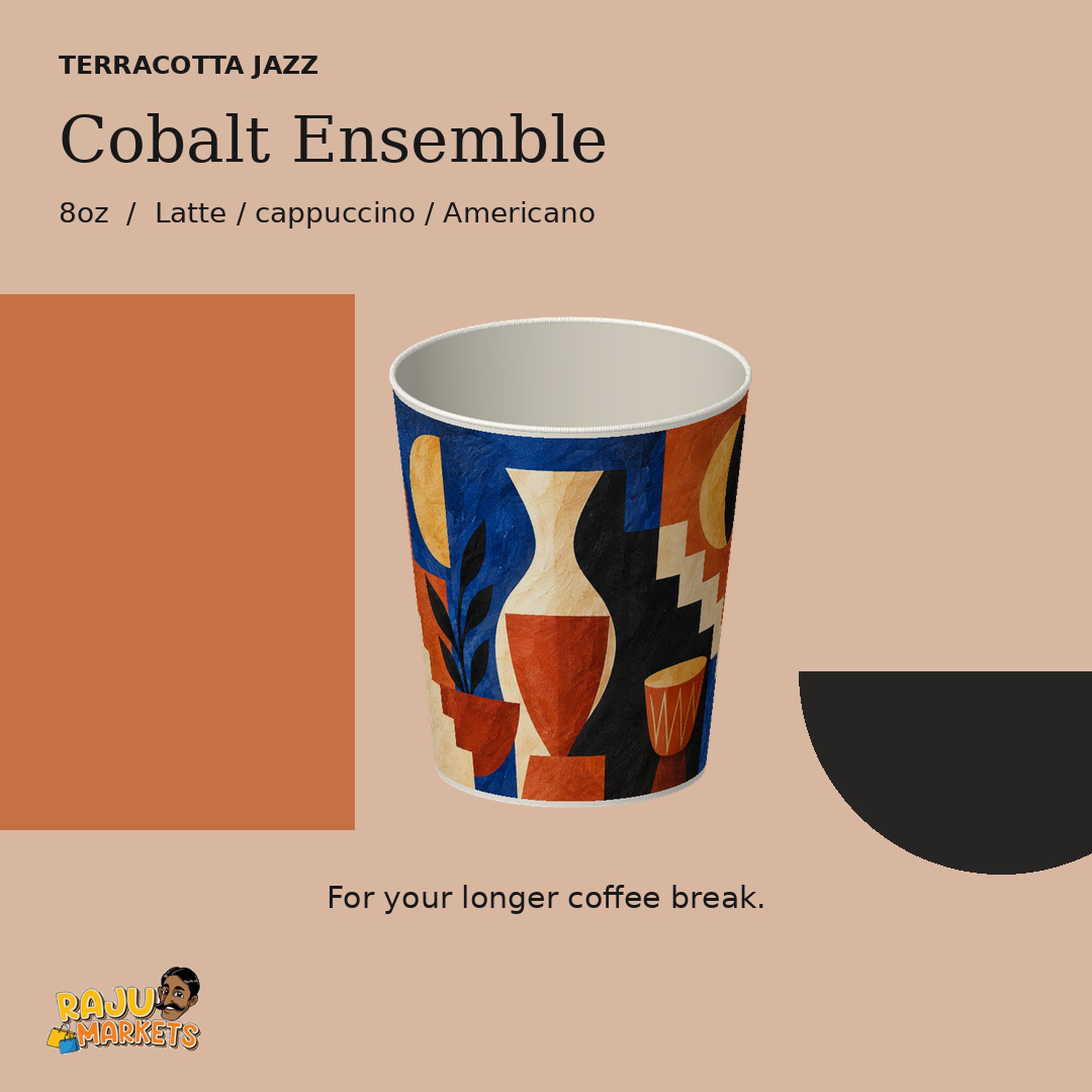 Paper Cups (8oz) Cobalt Ensemble - Terracota Jazz 2026 Collection Package (12 Pcs)