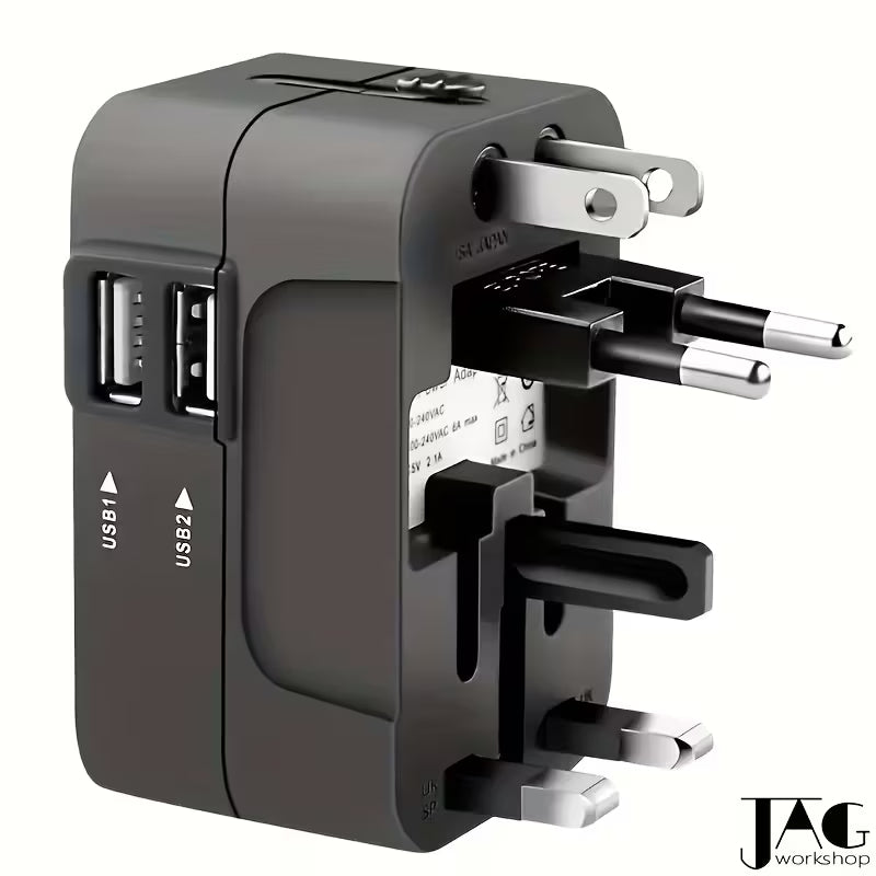 1pc Compliance Certification Travel Adapter,US/EU/UK/AU Plug,Worldwide All In One Design,Universal Interface Phone Tablet Wall Charger,Cover More Than 150 Countries,For iPhone,Samsung,Xiaomi,Android,Ipad,Car,etc