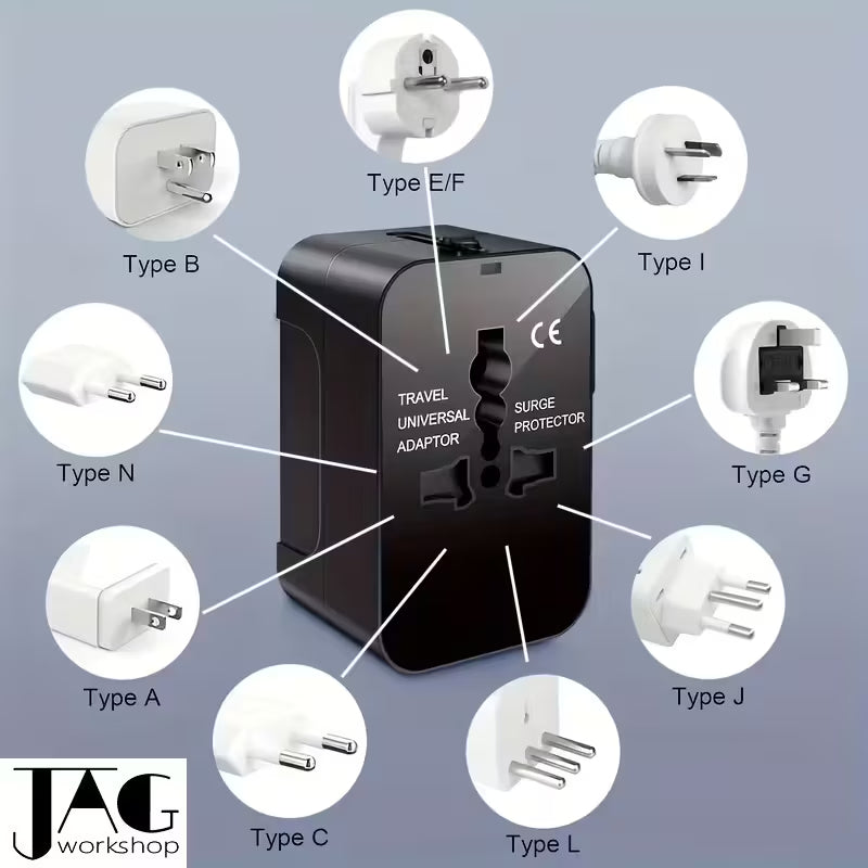 1pc Compliance Certification Travel Adapter,US/EU/UK/AU Plug,Worldwide All In One Design,Universal Interface Phone Tablet Wall Charger,Cover More Than 150 Countries,For iPhone,Samsung,Xiaomi,Android,Ipad,Car,etc