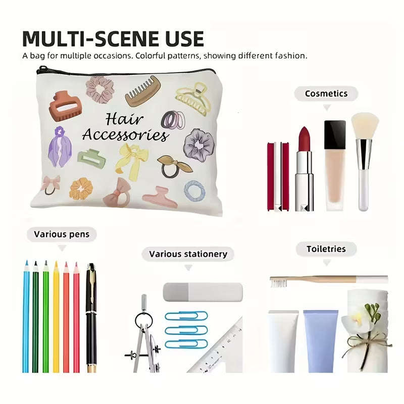 Fashionable Makeup Bag | Hair Accessory Storage Bag | Multi-Functional Hair Accessory Organizer, Designed for Women, Featuring a Printed Design | Perfect for Travel, Wedding Parties, And Bridesmaid Gifts, Unscented, Ideal for Hair Ties And Clips.