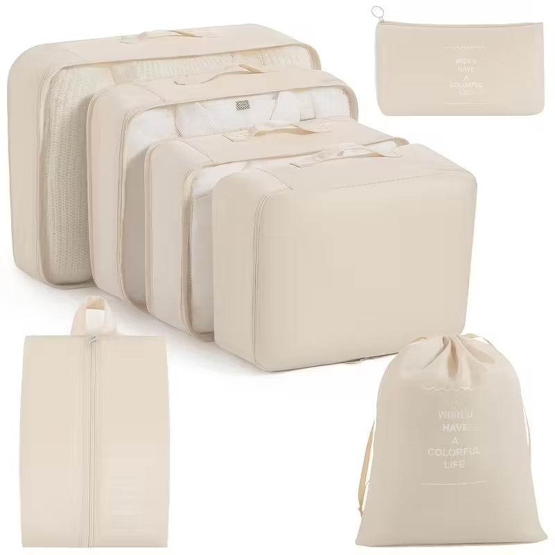 7-Piece Luggage Organizer Set, Large Capacity Travel Storage Bag for Clothes, Pants, Shoes, and Socks with Separate Compartments