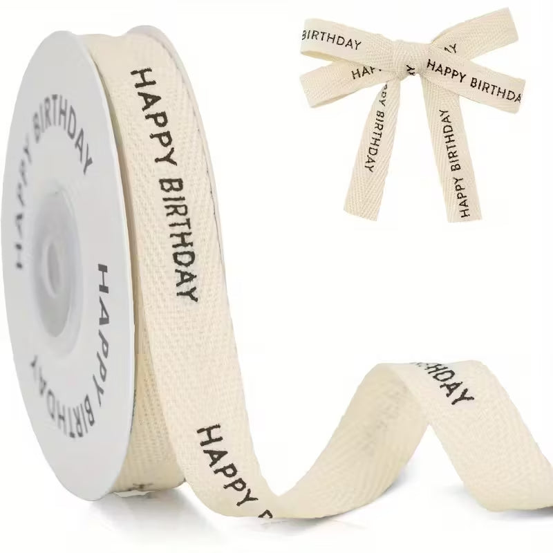 9.14 meter Happy Birthday Plastic Ribbon with Bold Text & Elegant Bow - Durable Twill Tape for Gift Wrapping, Party Decorations, Crafts - Versatile Celebration Supplies