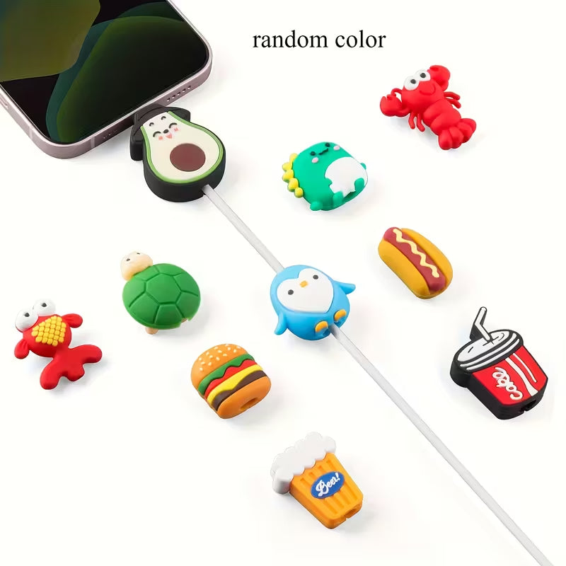 10pcs Cute Fruit Animal Charging Buddies, Charger Cable Protect Sets Compatible for iPhone for iPad Only